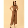 thumbnail image 2 of DARING DIVA Women's Wide Leg Jumpsuit Collared Tie Waist Coverall M Brown, 2 of 6