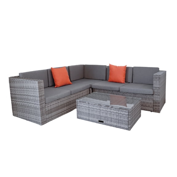 Sala para Jardín Exterior de Rattan Sintético ilios innova 4 Piezas Gris con Cojines Beige