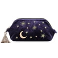 thumbnail image 2 of Bolsa de maquillaje para cosméticos SZZCX, terciopelo azul marino, estrellas lunares, 18 x 11 x 10 c, 2 of 6