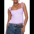 thumbnail image 2 of Camiseta de Tirantes Tipo Babydoll de Encaje para Mujer, con Mangas Transparentes, Estilo Y2k, para Salir de Verano. Violeta S, 2 of 8