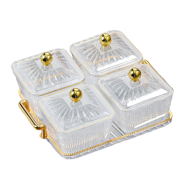 Plato de Frutas Perfecl Caja Organizadora Dividida Contenedor de Almacenamiento Multifuncional 4 Tazones Transparentes
