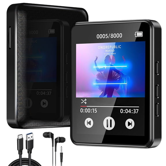 2.5" Full Touch Screen MP3 Player, Bluetooth 5.3, HiFi Lossless Sound, FM Radio, 128GB Expandable, Multifunctional (E-book/Photo/Recording), Kid-Gift & Sport Portable with Built-in Speaker