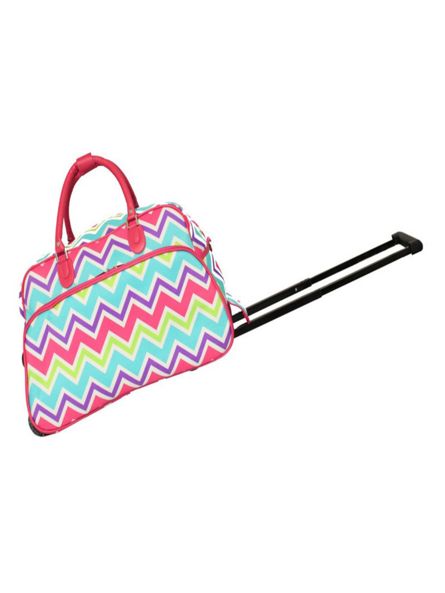 World Traveler 21Inch CarryOn Rolling Duffel Bag Pink Trim Chevron Multi