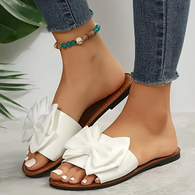 Women's Square Toe Strappy Flat Sandals – Slip-On Leather Slides, Elegant & Comfortable