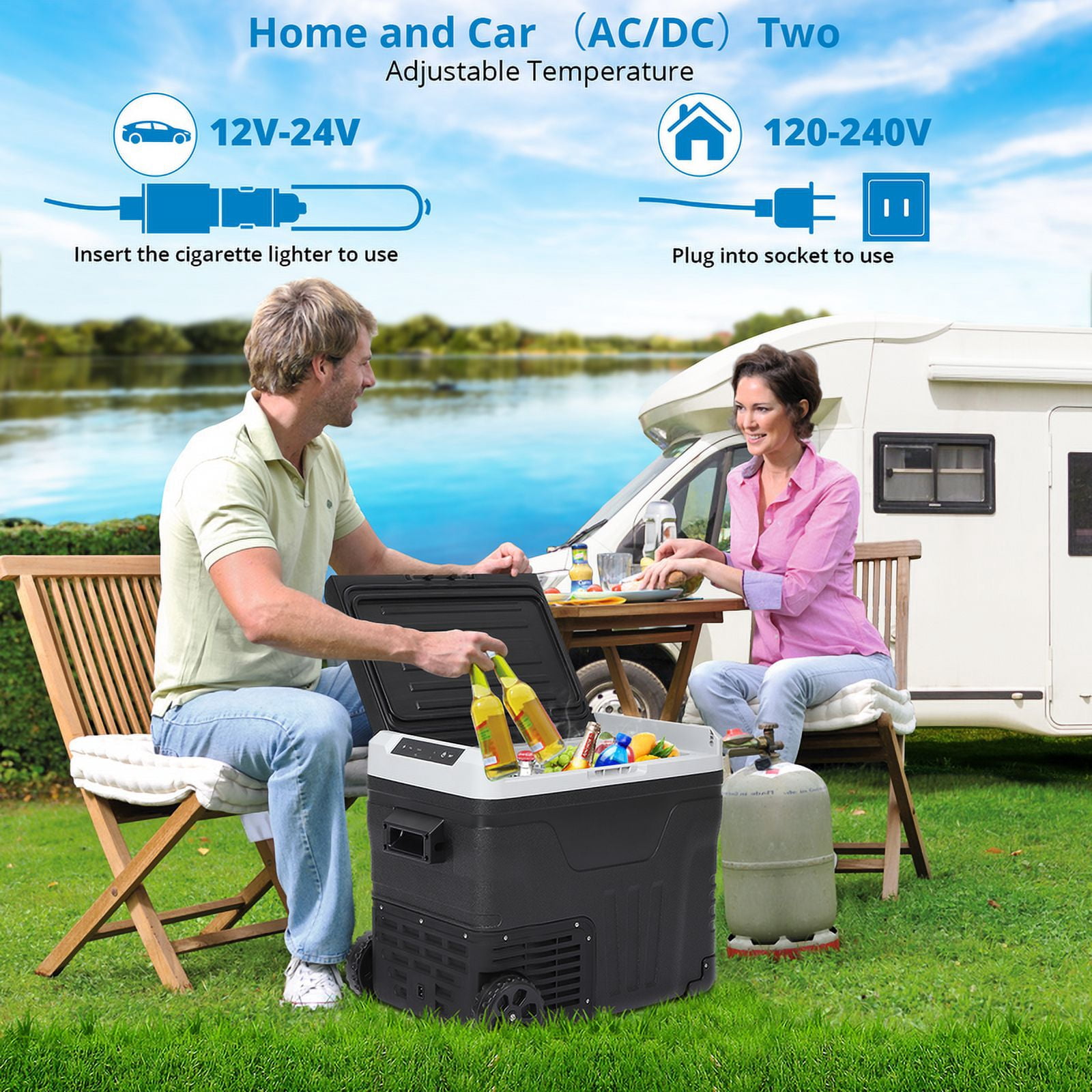 Entcook 12V Portable Car Refrigerator Freezer with Wheels, 53 Quarts, -4℉-68℉ Electric Cooler for Outdoor, Camping, Vehicles, Travel