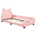 thumbnail image 3 of Pink Twin Size Daybed With Cute Headboard And Charming Carton Ears - Padding Fabric Upholstered In Stylish Silhouette For Bedroom Decor, 3 of 7