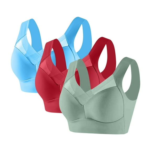 3 Pack Womens Seamless Sports Bras No Underwire Mesh Breathable Full Coverage Support Yoga Running Bra (3XL, Green/Red/Sky Blue)