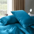 thumbnail image 4 of Cloud Fino Silk Satin Sheet Set| 100% Pure Silk Satin Sheet Set 7pc Silk Fitted Sheet 15" Deep Pocket, Silk Flat Sheet, Silk Duvet Cover & Pillowcases Set !!(Cal King Turquoise Blue), 4 of 6