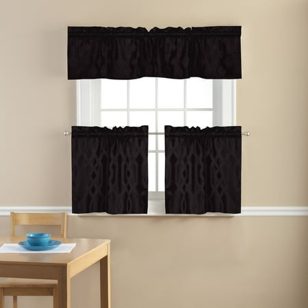 Mainstays Geometric Jacquard 3 Piece Kitchen Curtains Walmart