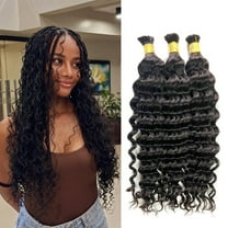 Boho Knotless Braids Human Hair Micro Braids Extension Hair Deep Curly Human Bulk Hair 18 Inch 1pack (3bundles(300g) Natural Black Color