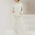 thumbnail image 7 of Women 2 Piece Lounge Outfits Cotton Ribbed Knit Sweatsuits Oversized Pullover Hoodie and Wide Leg Sweatpant Set (XL, White), 7 of 7