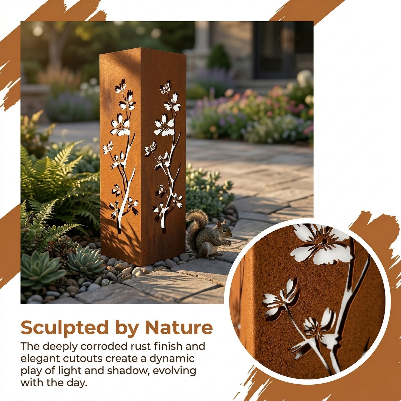 Outdoor Pineapple Garden Column, Rustic Metal Light Cover Sculpture, Modern Yard Statues, Patio Walkway Decor, Column for Garden Beds, Entryways, Pathways, Summer Outdoor Art Accent, Weatherproof, C