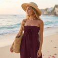 thumbnail image 5 of JULMCOMO Jumpsuits for Women Off Shoulder Sleeveless Summer Jumpsuits Tie Front Strapless Wide Leg Casual Baggy Overalls with Pockets Wine L, 5 of 8