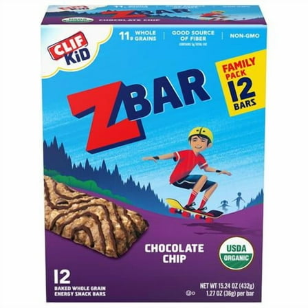 Clif Kid Zbar - Chocolate Chip - Soft Baked Whole Grain Snack Bars - Usda Organic - Non-Gmo - Plant-Based - 1.27 Oz. (12 Pack) - Pack of 2