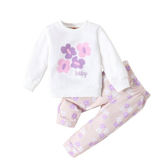 Toddler Baby Girl Fall Winter Outfit Purple Floral Sweatshirt Tops Pants Kids Jogger Clothes Set 9M-5Y