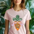 thumbnail image 5 of Women's Graphic T-Shirt with Pastel Carrot and Bow Print, Dark Heather, Size 2XL, 5 of 6
