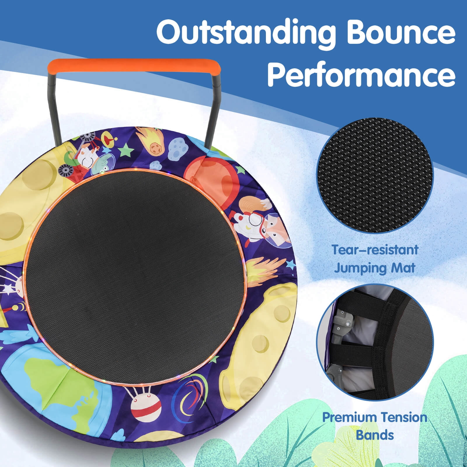 Infans 36" Foldable Kid Trampoline w/ 20 LED Lights Foam Handlebar Padded Safety Cover