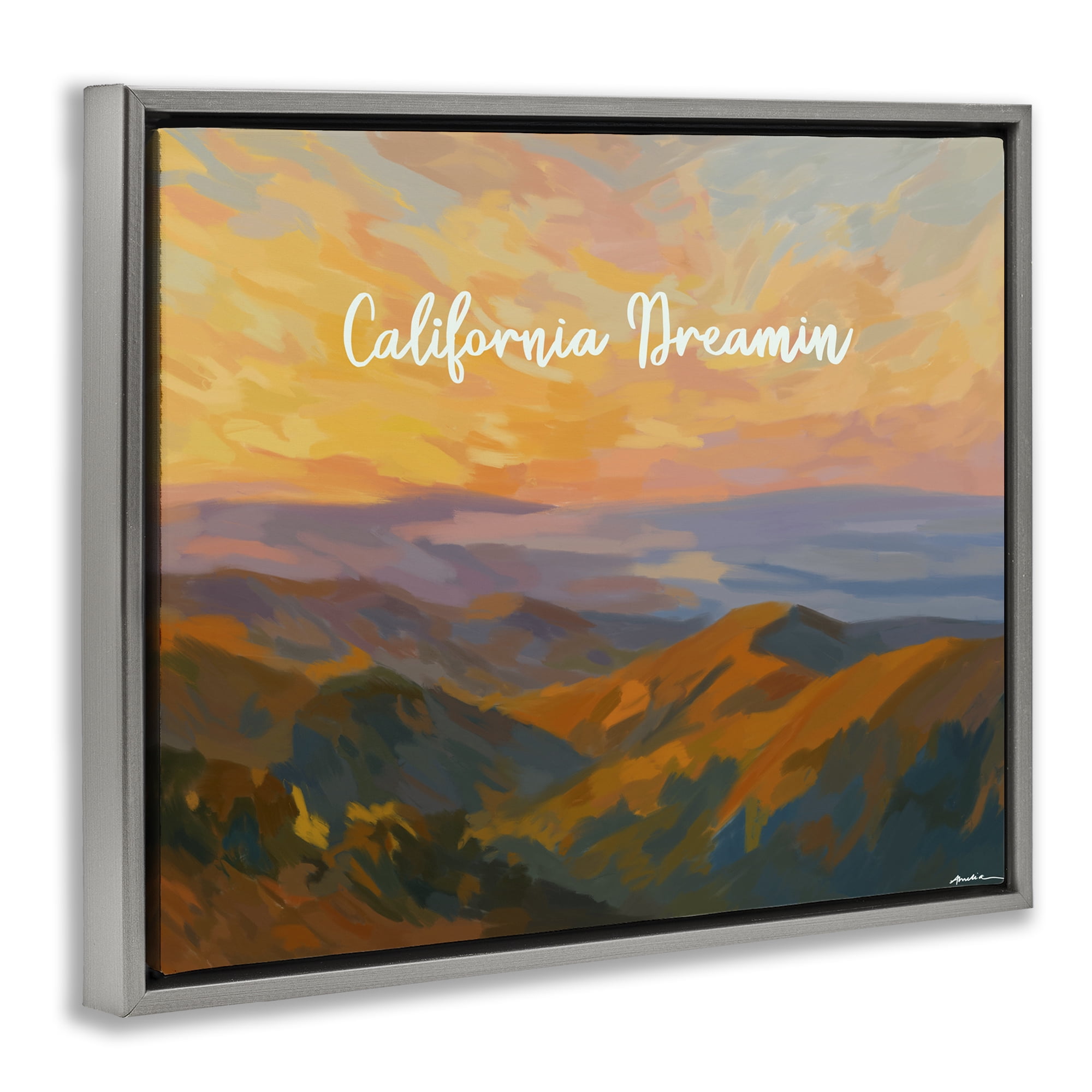 Stupell Industries California Dreamin' Mountains Gray Framed Floater Canvas Wall Art, design by Amelia Noyes