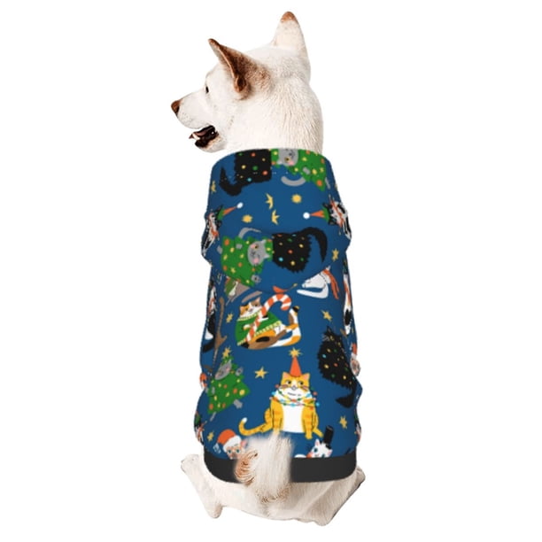 Fotbe Different Cats Christmas Sudadera con Estampado para Perros Pequeños – Suéter con Capucha para Mascotas, Tela Suave de Forro Polar con Bolsillo-X-Small