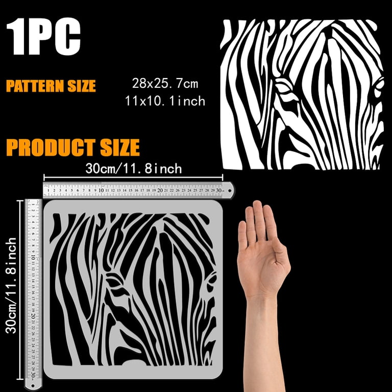 1 Pc Zebra Print Painting Large Stencil 11.8x11.8" PET Zebra Stripe Pattern Spraying Stencils Reusable Zebra Skin Drawing Stencil Animal Skin Themes Decor Template For Wood Floor Wall