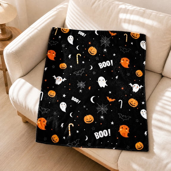 Halloween Throw Blanket 39.4"x27.6" - Soft Flannel Ghost Pumpkin Blanket, Comfy Plush Blankets for Couch, Sofa, Bed, Fall Winter Decor, for Adults