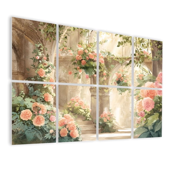 Boho 8 Pack Art Acoustic Panels Sound Absorbing Dawn Light Watercolor Garden Stone Arches Decorative Soundproof Wall Panels Self Adhesive for Nursery Game Room Bedroom 48"x32"