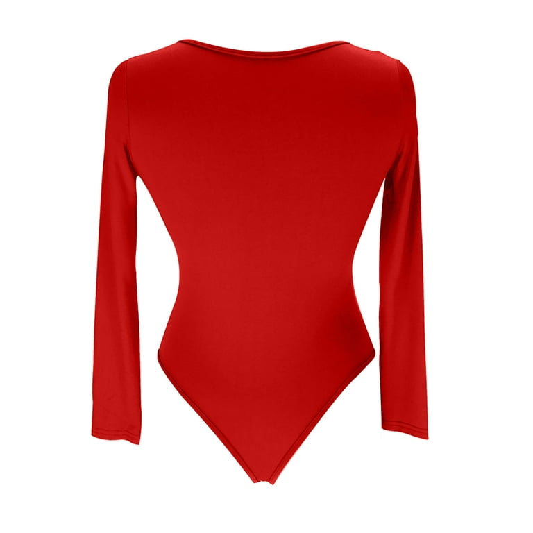 JIUKE Black and Friday Shapewear Bodysuit Womens Scoop Neck Long Sleeve Top  Bodysuits Sexy Backless Ribbed Body Suits Jumpsuit,Red XL