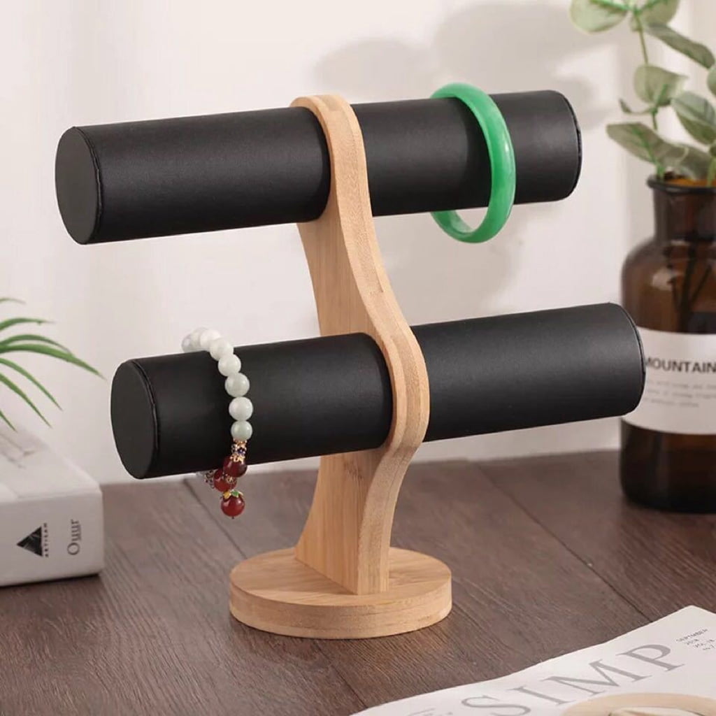 ✪ Table Top Wooden Holder Display T Bar Stand Bracelets Rack Jewelry Display Tower Holder Watch Storage Bangle Organizer