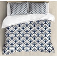 thumbnail image 1 of Geometric Duvet Cover Set King Size, Abstract Monochrome Cloud Motif Pattern Japanese Civilization Influences, Decorative 3 Piece Bedding Set with 2 Pillow Shams, Dark Blue Cream, by Ambesonne, 1 of 3