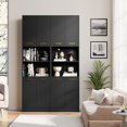thumbnail image 6 of SAZYY Kitchen Pantry Cabinet, 75" Tall Wood Storage Cabinet with Doors and Shelves, 4 Doors Open Countertop Utility Hutch Cupboard for Dining Room Living Room Bathroom Furniture, Black, 6 of 9