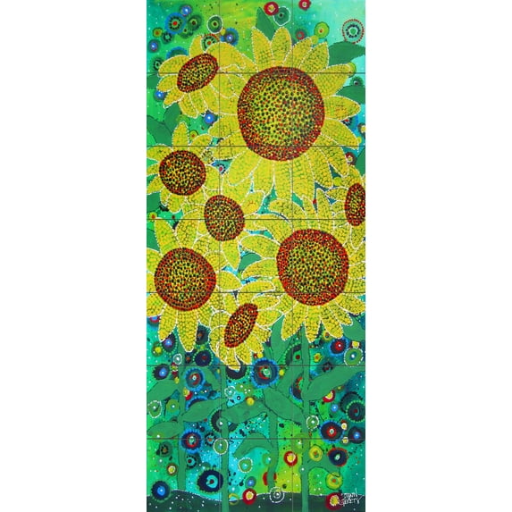 Tile Mural Kitchen Backsplash - Sunflowers - by Dawn Gerety
