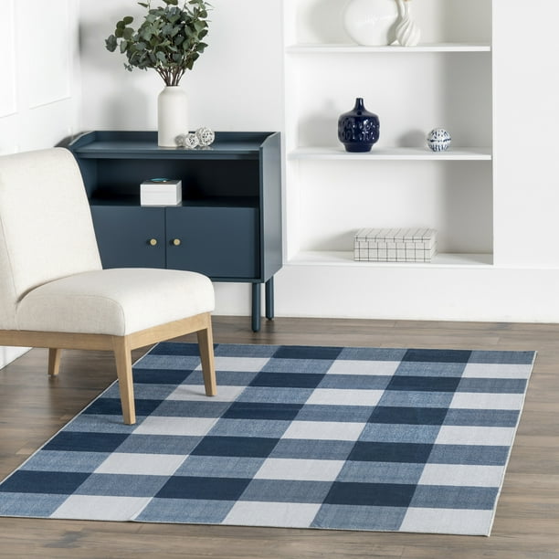 nuLOOM Lucy Machine Washable Farmhouse Buffalo Plaid Area Rug, 5' x 8