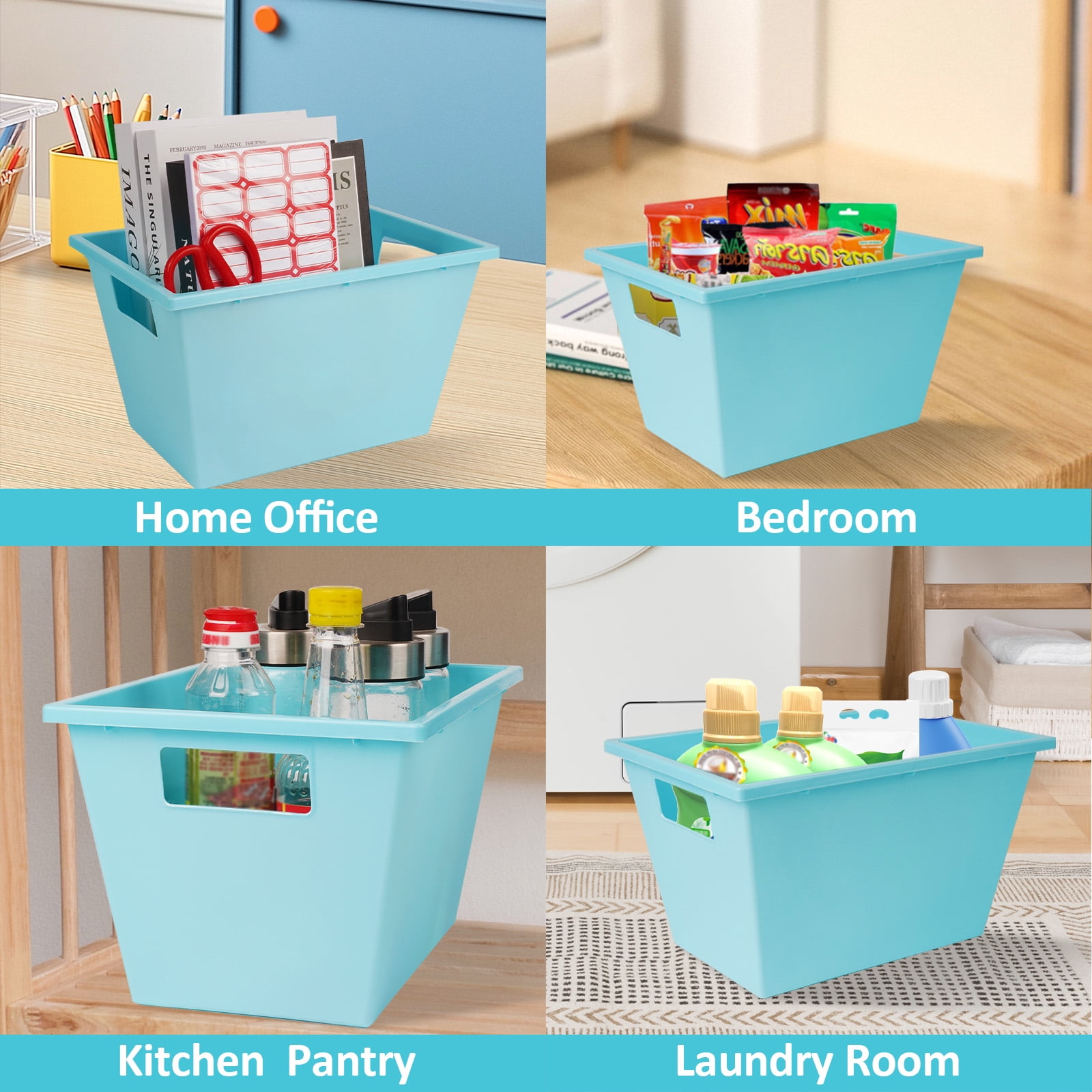 Koomade Set of (4) Storage Boxes Medium Plastic Storage Bin, 12 in x 8.5 in x 7 in