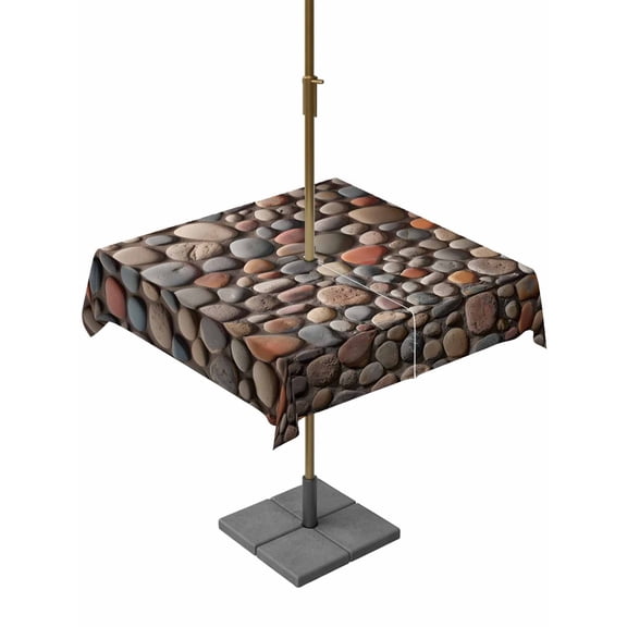 Square Outdoor Tablecloth with Umbrella Hole Colorful Stones Outside Table Cloth Waterproof Patio Table Cover Modern Art Farmhouse Stones Zipper Tablecloths for Picnic Party Camping 54x54 Inch