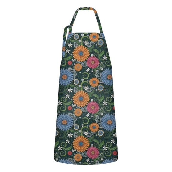Pioneer Flower Floral Print Pattern Apron for Women and Men, Cotton Linen Waterproof with Pockets, Adjustable, 33x27 Inch for Kitchen, Gardening, BBQ, Salon