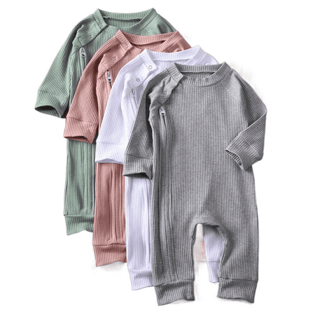 

Infant Rompers Newborn Baby Boys Girls Playsuit Autumn Clothes Long Sleeve Round Neck Bodysuit Knitted Zipper Jumpsuit 0-24M