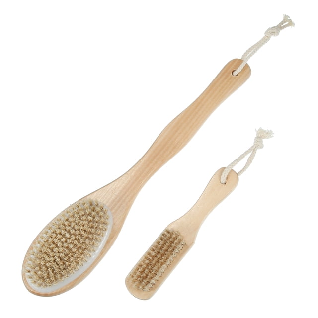 Seco Cepillado Cuerpo Cepillo Juego, Ducha Cepillo con Suave y Duras Cerdas, Doble Cara Mango Largo Espalda Fregador, Cara Exfoliante para Húmedo o Seco Cepillado