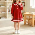 thumbnail image 3 of Long Sleeve Knitted Dresses Girls Princess Pleated Sweater Dress Ribbed Cute Fall Winter School Uniforms Red, Size 4 Y, 3 of 7