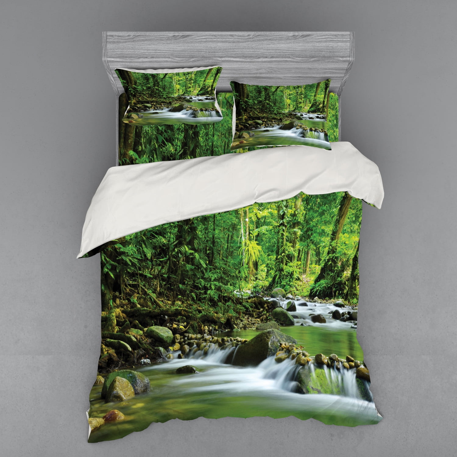 Rainforest Duvet Cover Set, Mountain Stream in a Tropical Rain Forest