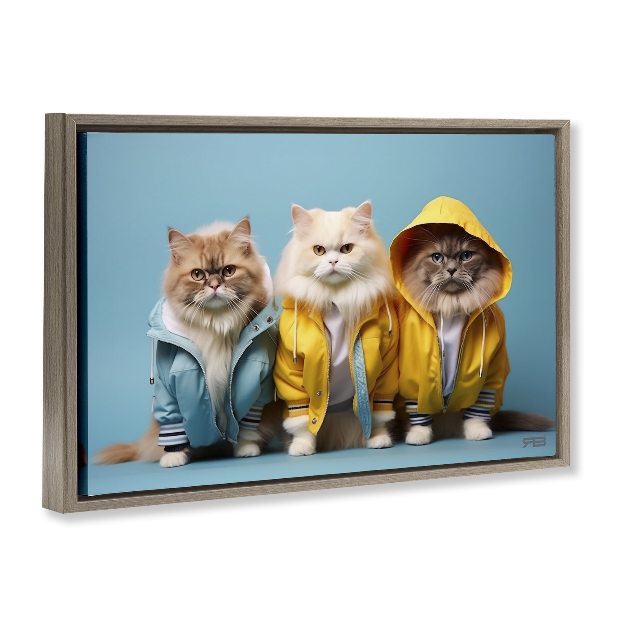 Stupell Industries Funny Stylish Cats Animals & Insects Painting Brown Floater Framed Canvas Art Print Wall Art, 25 x 17
