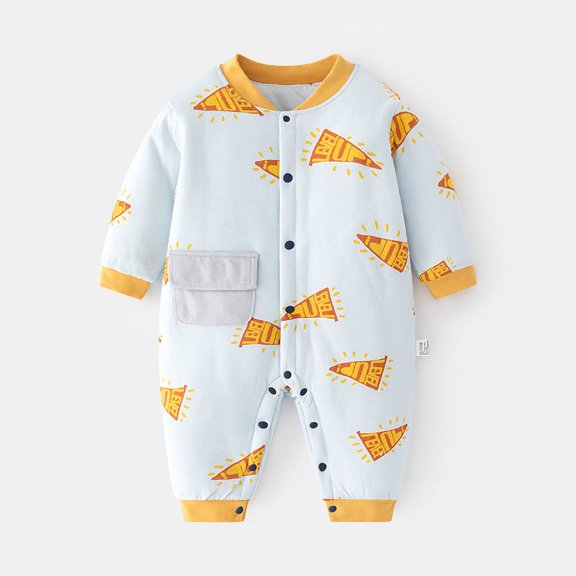 Yidarton Baby Cotton Jumpsuit Baby Warm Autumn And Winter Boneless Ha Clothes Plus Cotton Padded Door Climbing Clothes Children's Underwear Blue