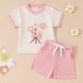 thumbnail image 2 of TOWED22 Toddler Baby Girl Outfit Newborn Girl Summer Clothes Short Sleeve T Shirt Checkerboard Top Set Elastic Waist Shorts Red,2-3 Y, 2 of 5