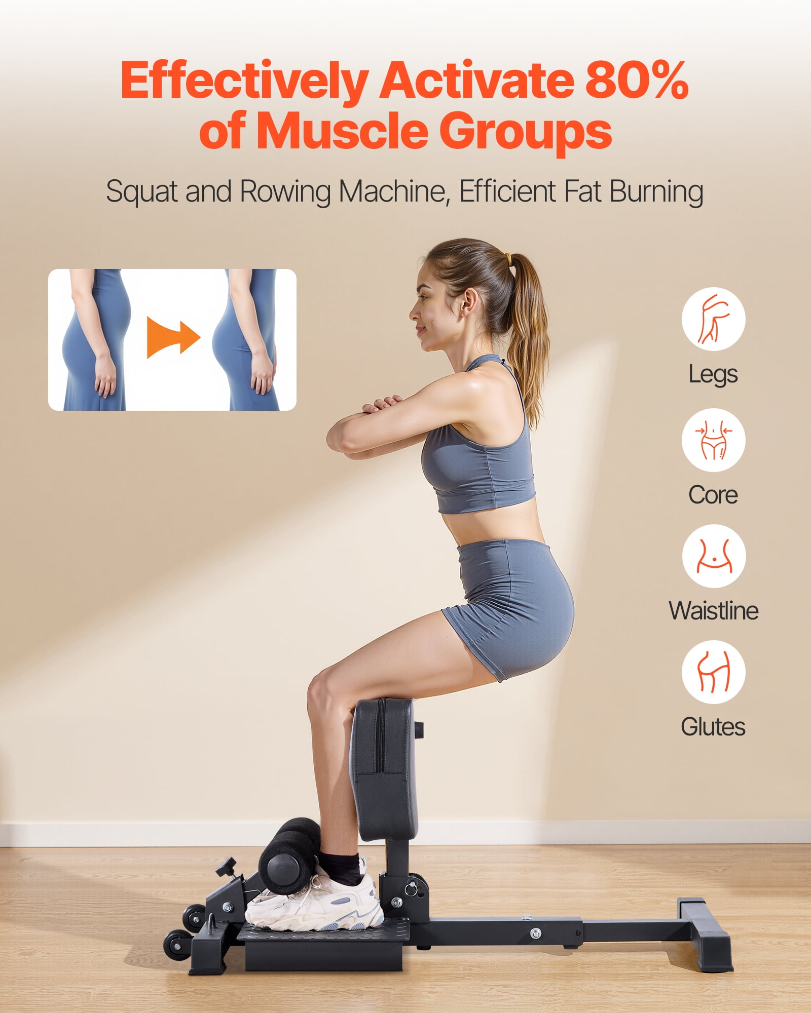 VEVOR Sissy Squat Machine, Multi-Function Deep Sissy Squat Bench for Leg Muscle Training, Easy Setup & Foldable Core Waistline & Glute Workout Equipment, Leg Exercise Machine for Home Gym, Black
