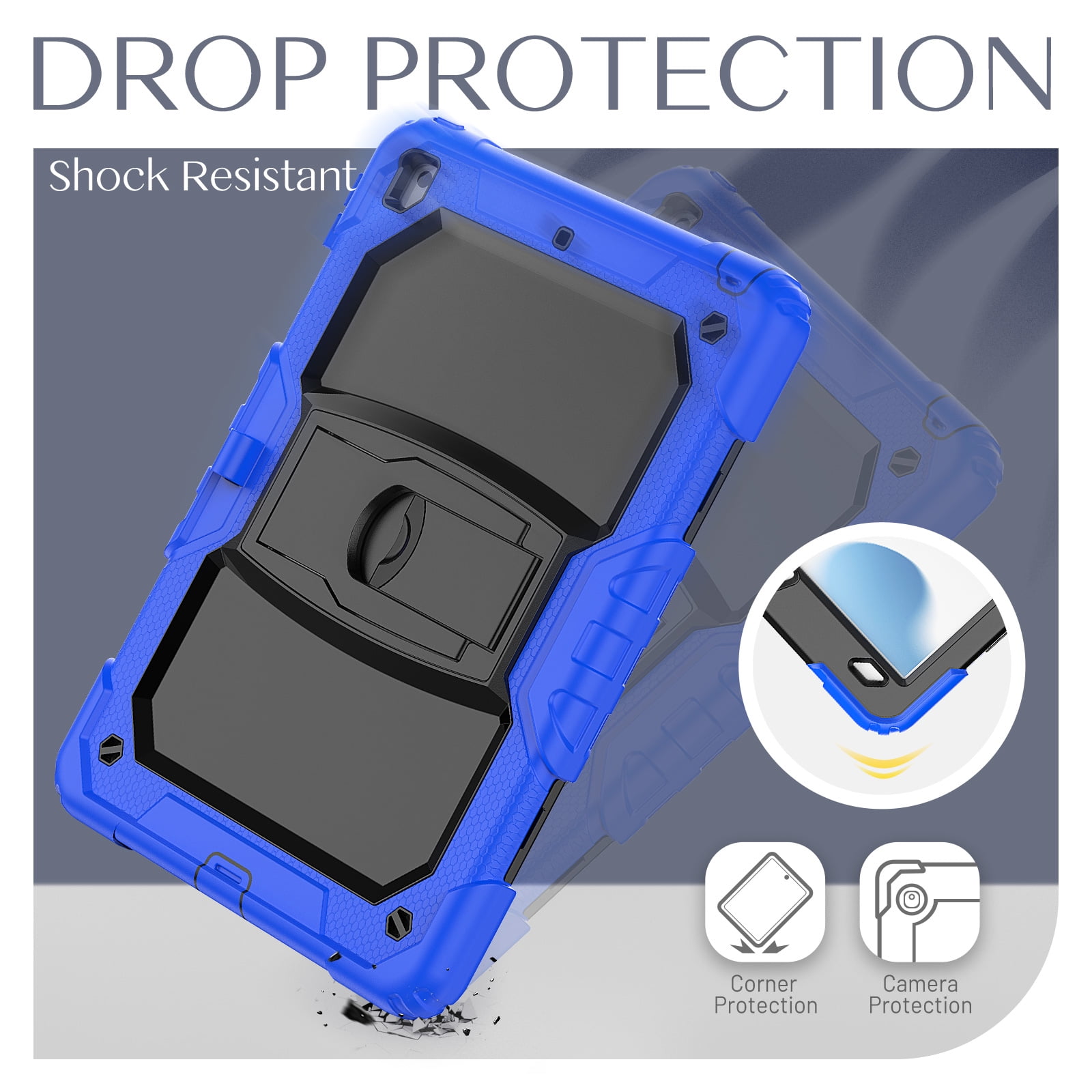 Shockproof Case for iPad Pro 10.5 2019/2017, Kids Friendly Dual Layer Shockproof Heavy Duty Rugged Hybrid Kickstand Protective Cover with Shoulder Strap & Pencil Holder, Blue