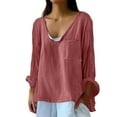 thumbnail image 2 of Holzkary Linen Tops for Women Loose Fit Basic Solid Tunic Tops Flowy Hem Boho Clothing Trendy 2025 Women's Solid Color Loose Plus Size Long Cotton Texture Dress Shirt Watermelon Red Xl, 2 of 6