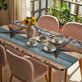 thumbnail image 3 of Texas Star Vintage Table Cloths for 5 Foot Rectangle Tables, Berry Navy Blue Brown Wooden Patio Waterproof Elastic Fitted Tablecloths, Washable Rectangular Table Cover for Camping, 3 of 8