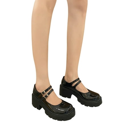 

SIMANLAN Women s Round Toe Ankle Strap Mary Janes Platform Low Heel Chunky Pumps Dress Shoes
