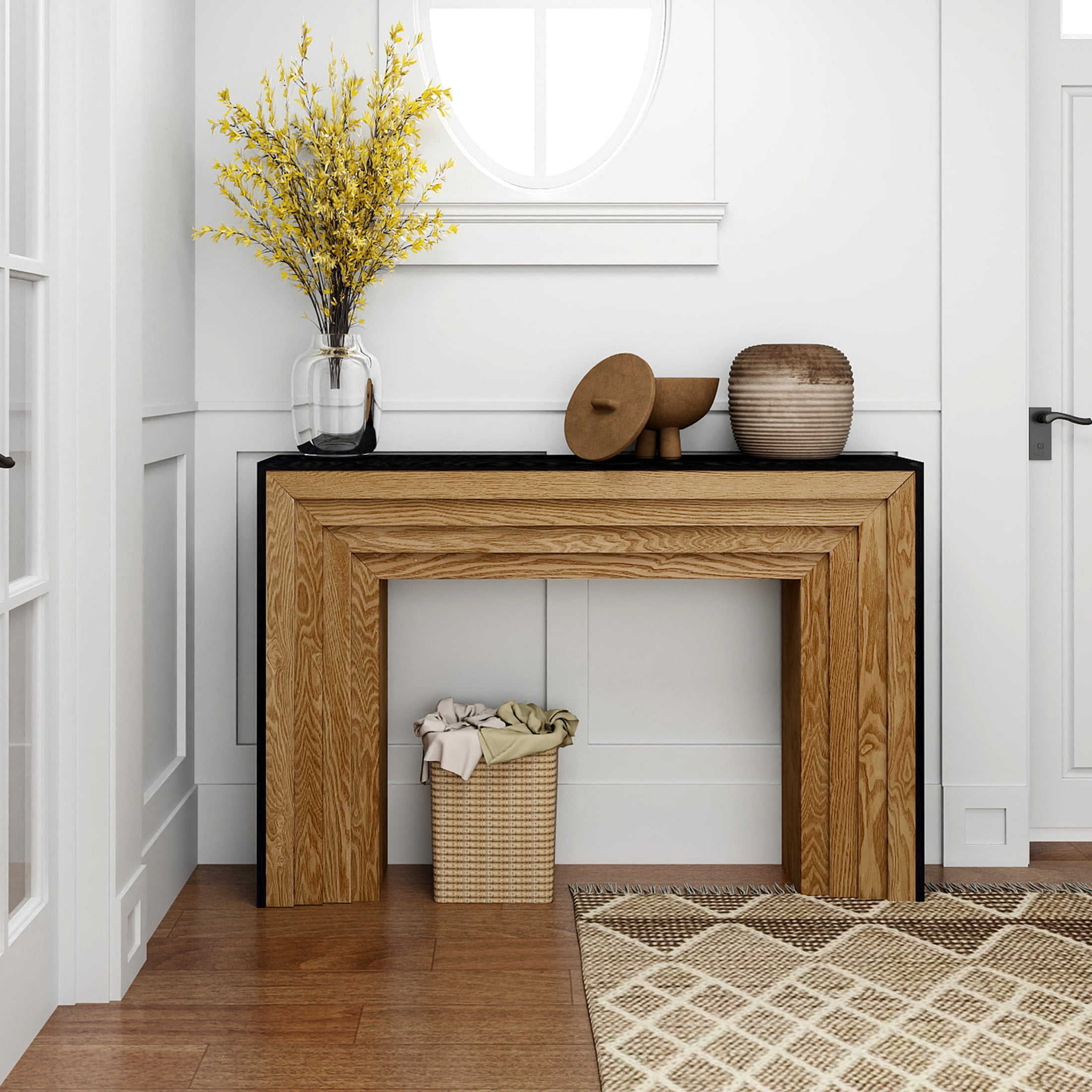 Noble House 47.2" Modern Wood Console Table, Two-Tone Entryway Sofa Table, Black + Natural