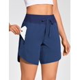 thumbnail image 5 of 7" High Waisted Athletic Shorts for Women Quick Drying Running Gym Workout Shorts with 3 Secure Zip Pockets Navy Blue XS, 5 of 7