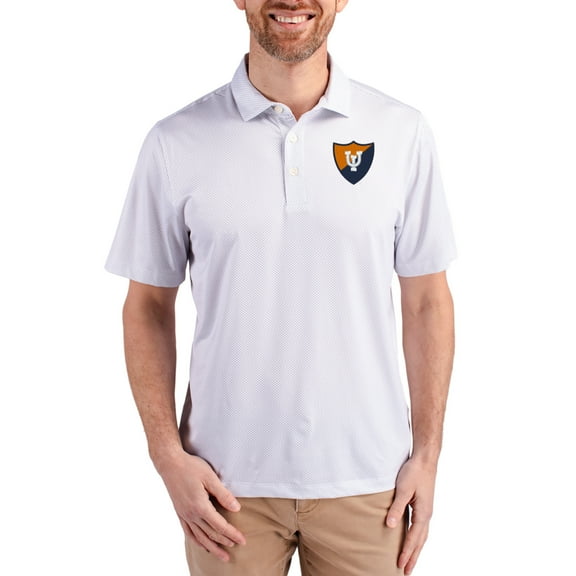 Men's Cutter & Buck White Illinois Fighting Illini Pike Eco Symmetry Print Stretch Polo